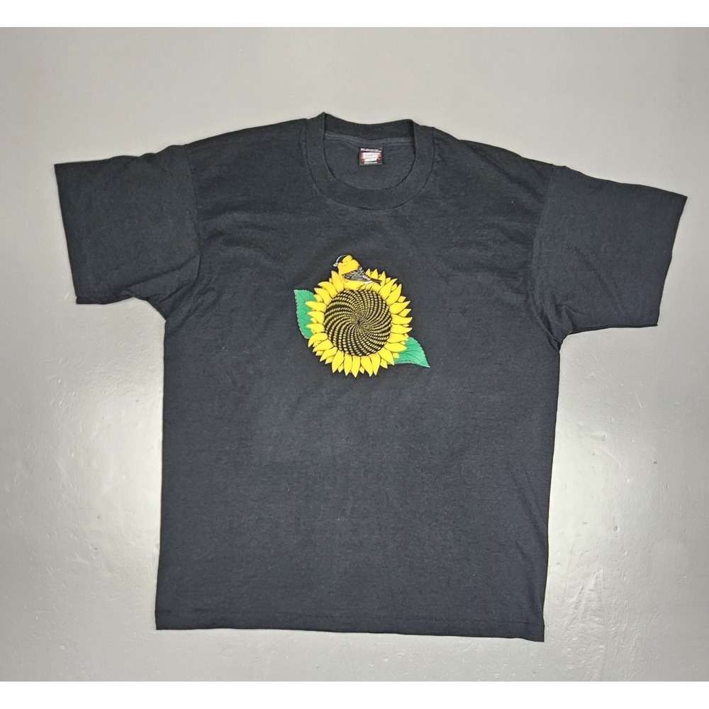 Vintage Oneita Power Sunflower T-Shirt Mens XL Black 90s‎ Single Stitch Tee